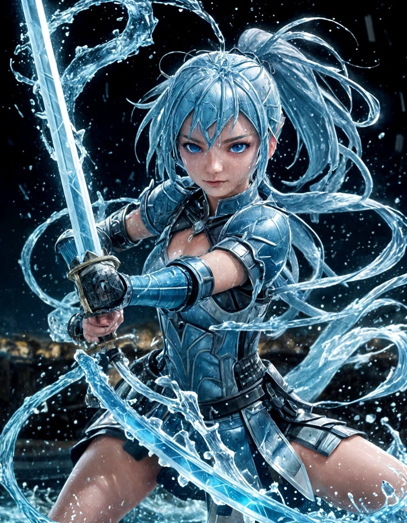 Anime Girl with Water Armor and Sword