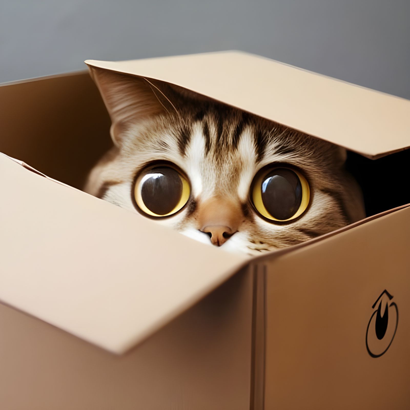 Anime-Eyed Cat Hiding in a Box