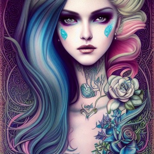 Decadent Tattooed God Portrait in Art Nouveau Style