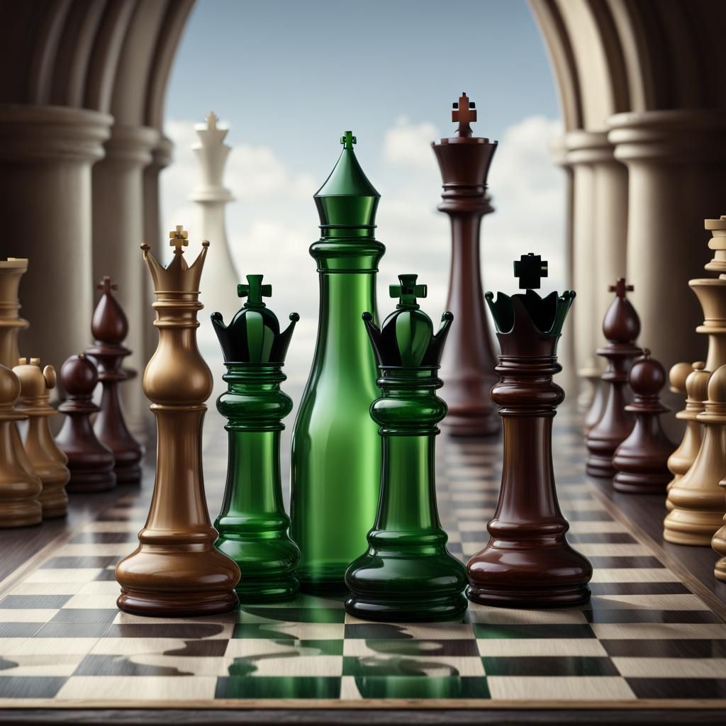 Chess King and Queen with Bottle in Matte Painting