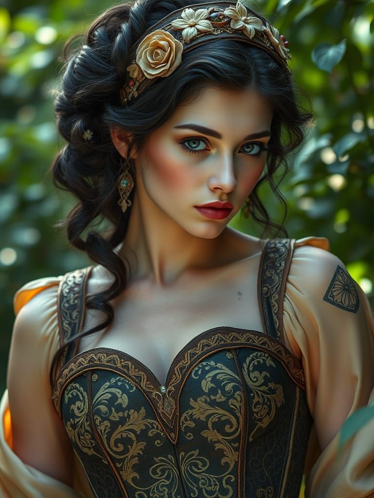 Romantic, Medieval-Inspired Maiden in Elegant, Gold-Adorned ...