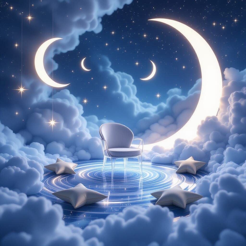Surreal Celestial Room with Ethereal Moon and Stars