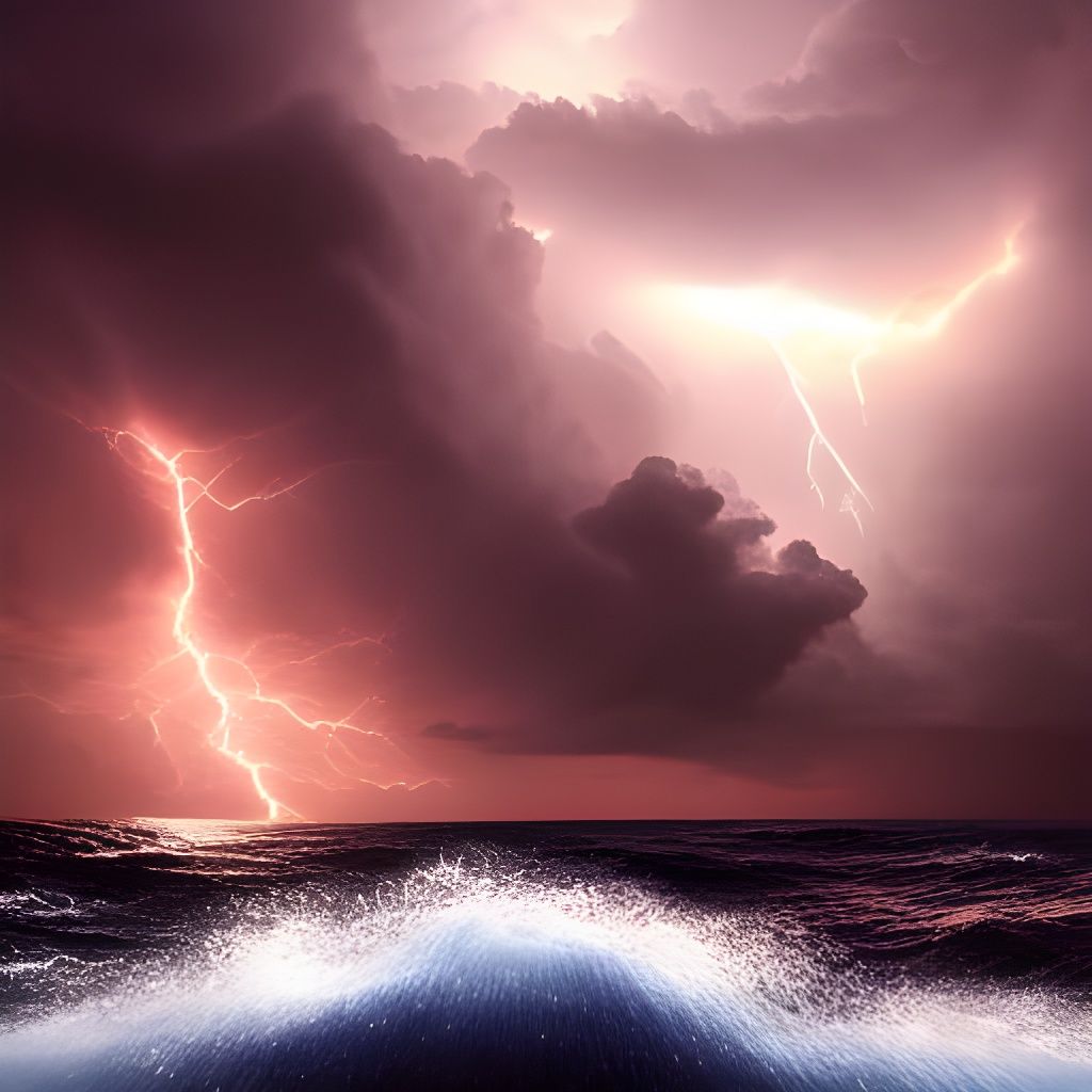 Dramatic Lightning Storm Over Rough Sea in 3D