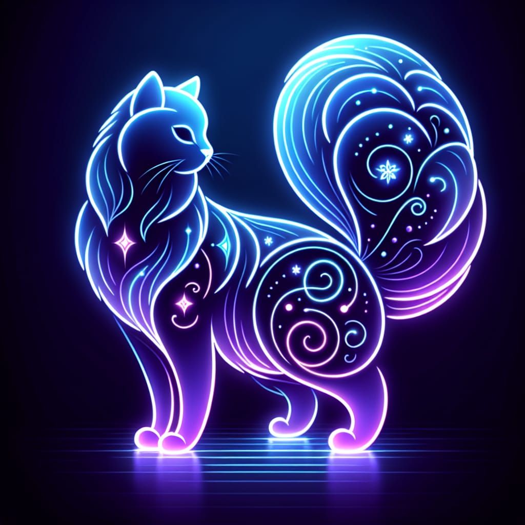 Stylized Neon Cat with Glowing Outline