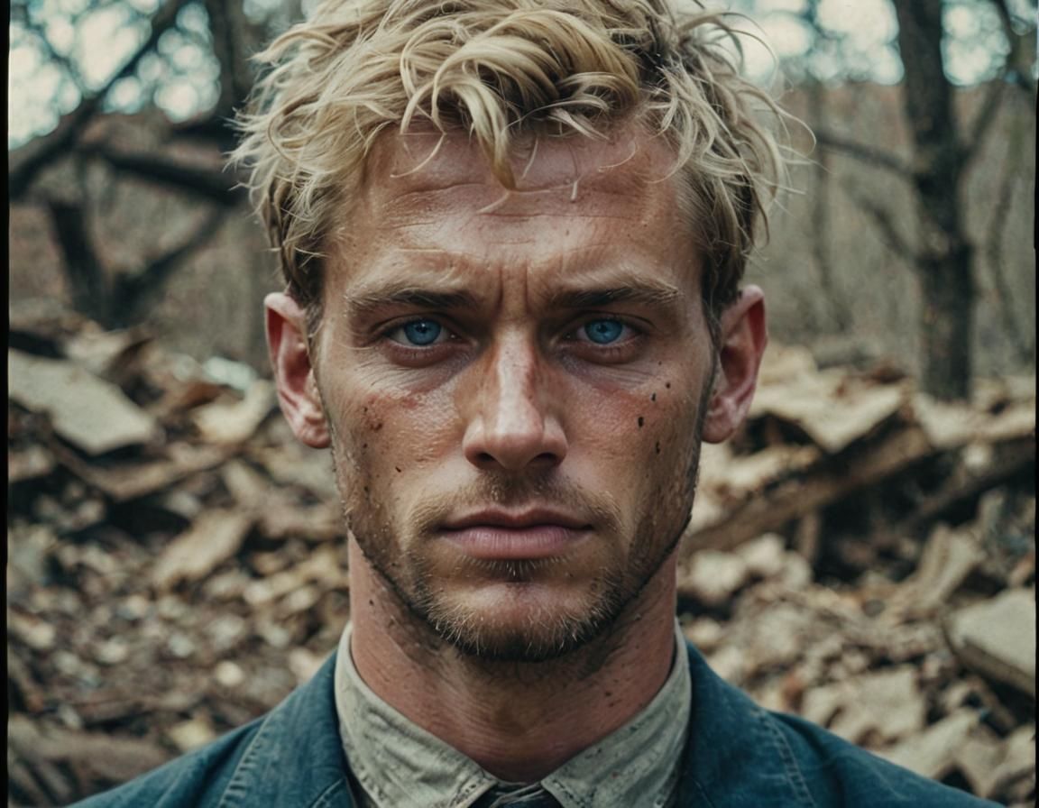 Sad Young Man in Rags: Cinematic Film Still