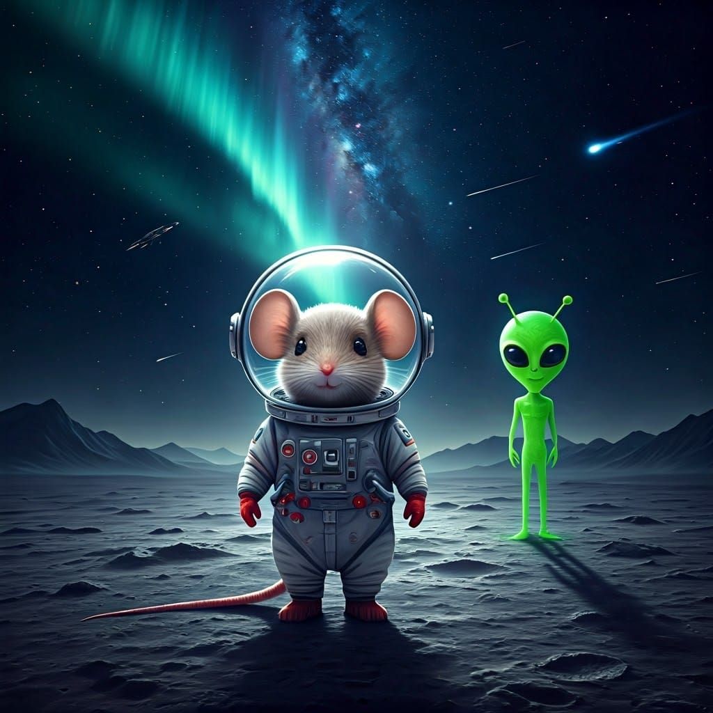 Chibi Mouse Astronaut with Alien Photobomb