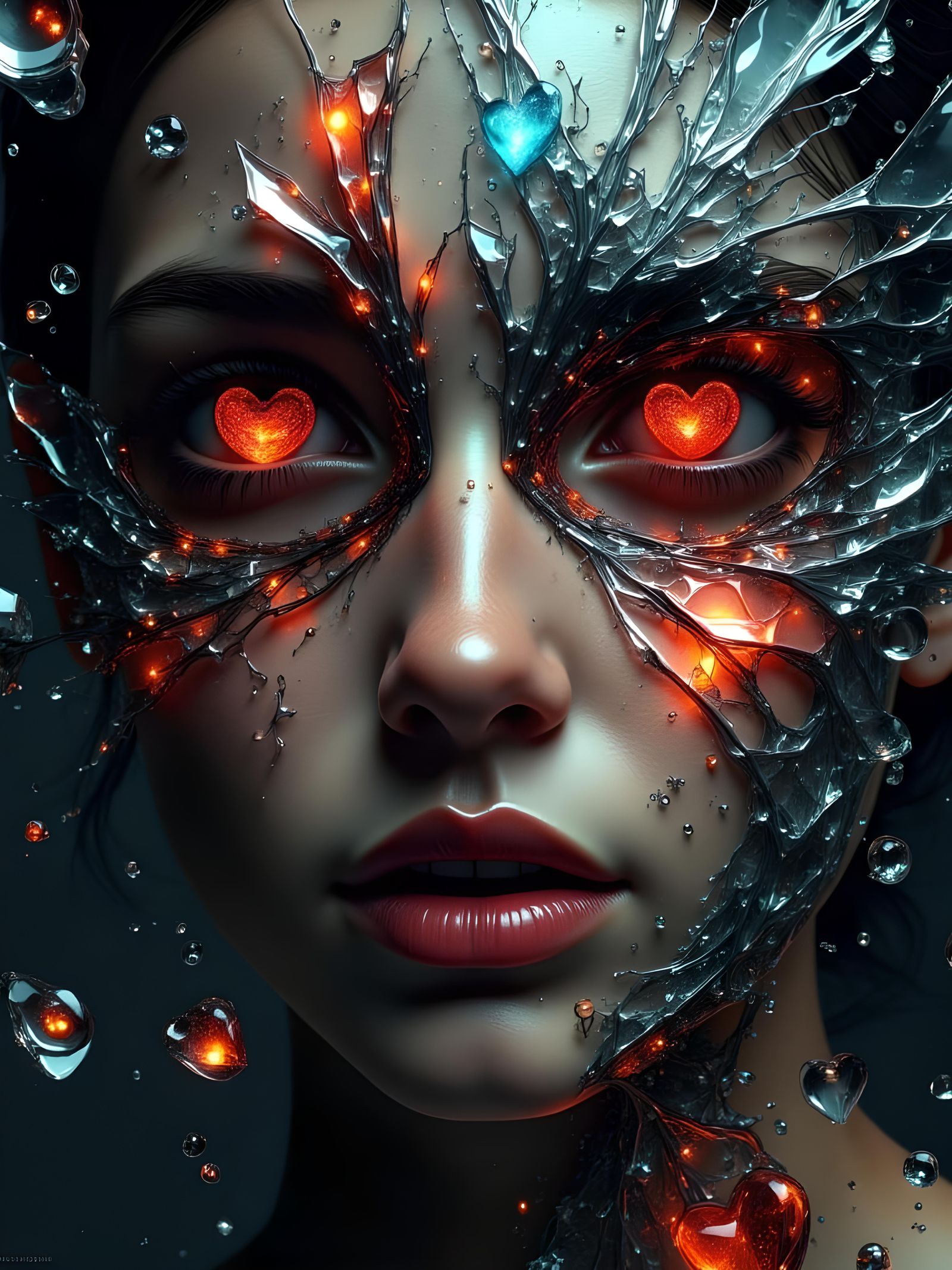 Shattered Heart Portrait in Hyperreal Style