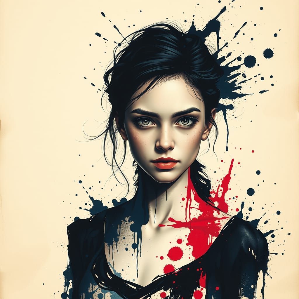 Woman's Portrait in Abstract Ink Splatter
