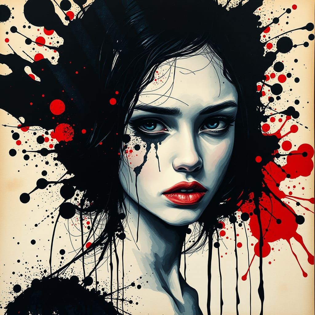 Abstract Ink Portrait in Expressionist Style