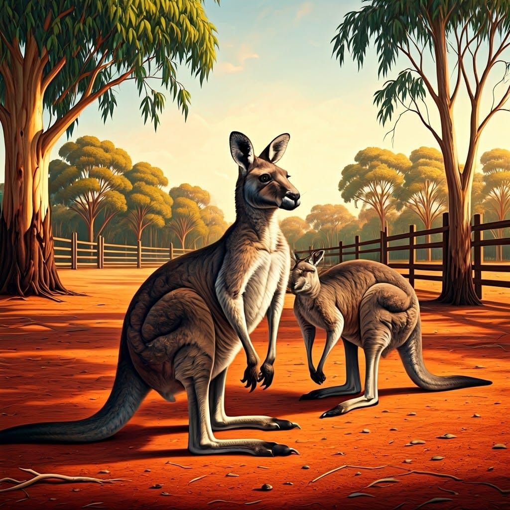 Kangaroos in Australian Outback: Impressionistic Style
