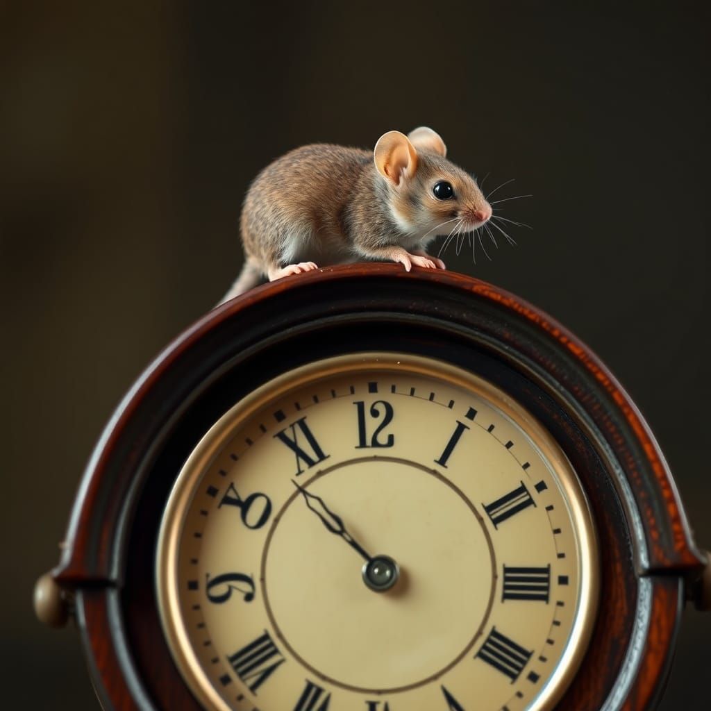 Mouse on Grandfather Clock Still Life