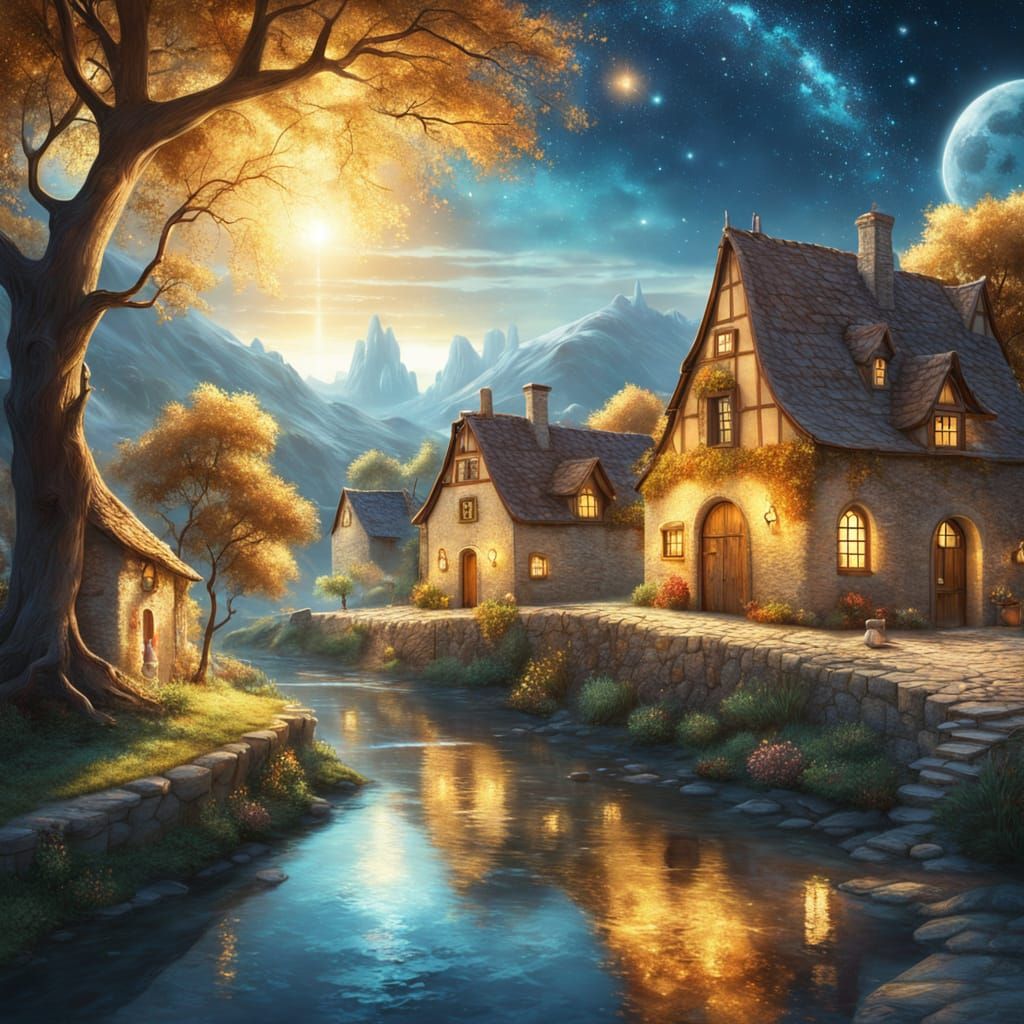 Magical Village Four Ways: Fantasy Art Oil Painting