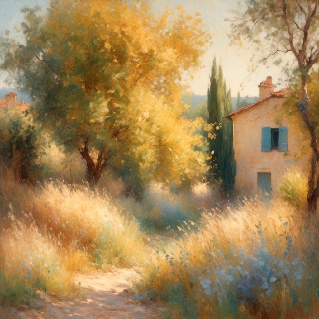 Sunlit Provence Village in Impressionist Style