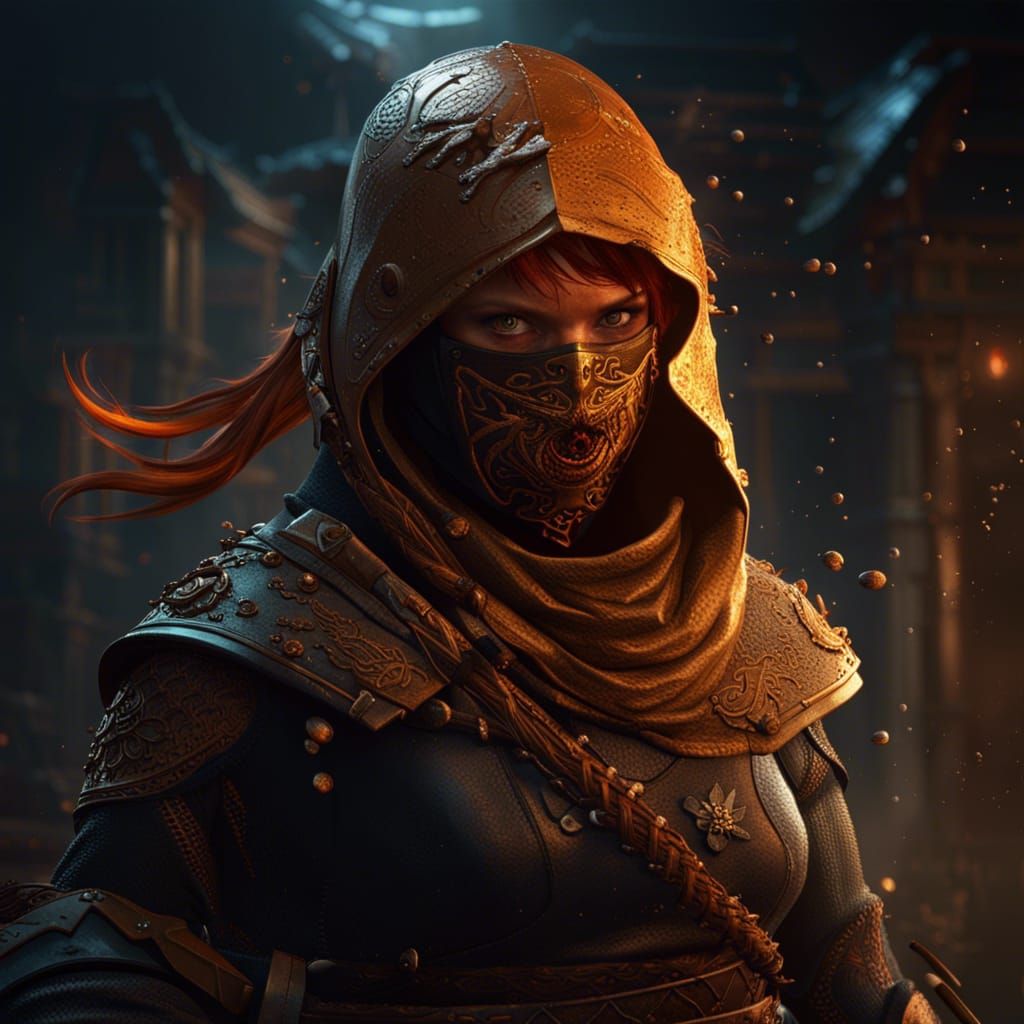 Hyperdetailed Ginger Ninja in Dark Fantasy Style