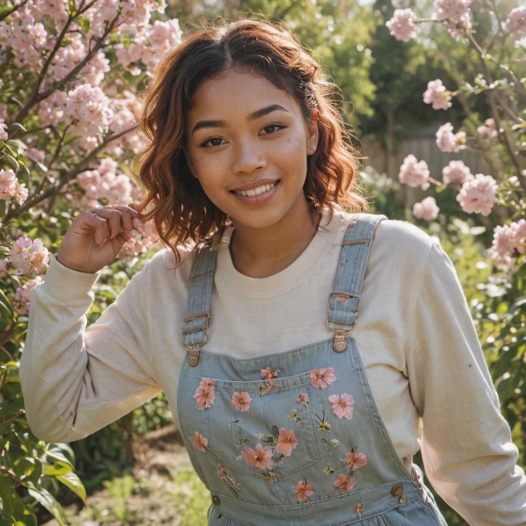 Anime Portrait of Young Woman Gardening in Sunlight