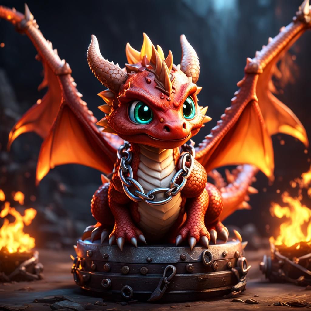 Chained Fire Dragon Cub in Cinematic 3D