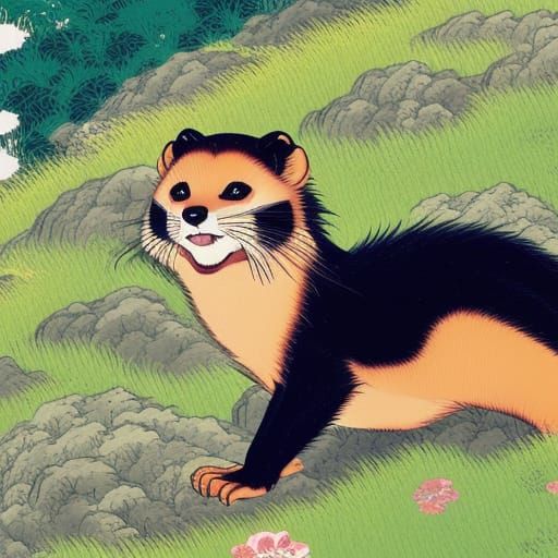 Marten in Field: Vintage Japanese Anime Art