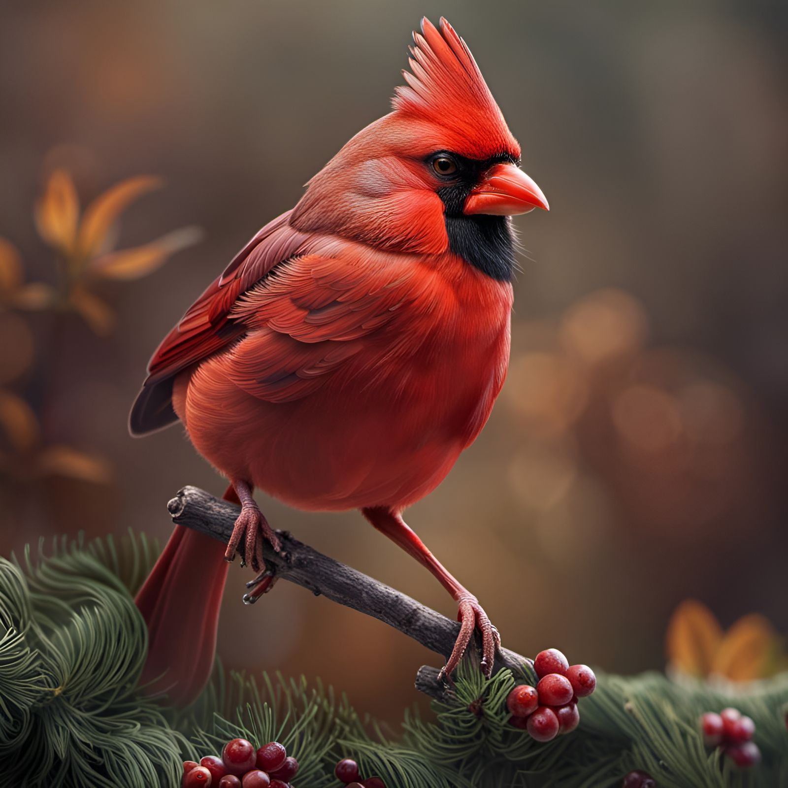 Majestic Cardinal in Natural Habitat: Photorealistic Close-U...