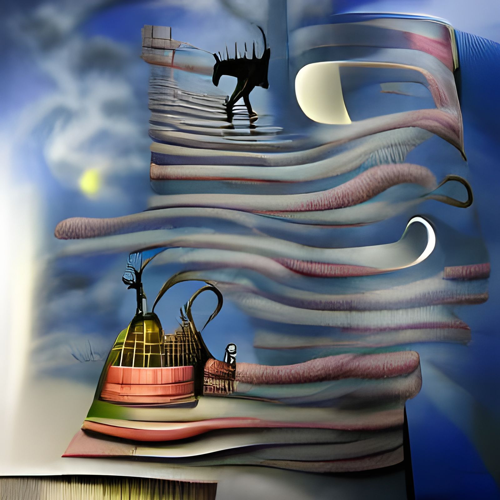 Helical line in night storybook illustration surrealism