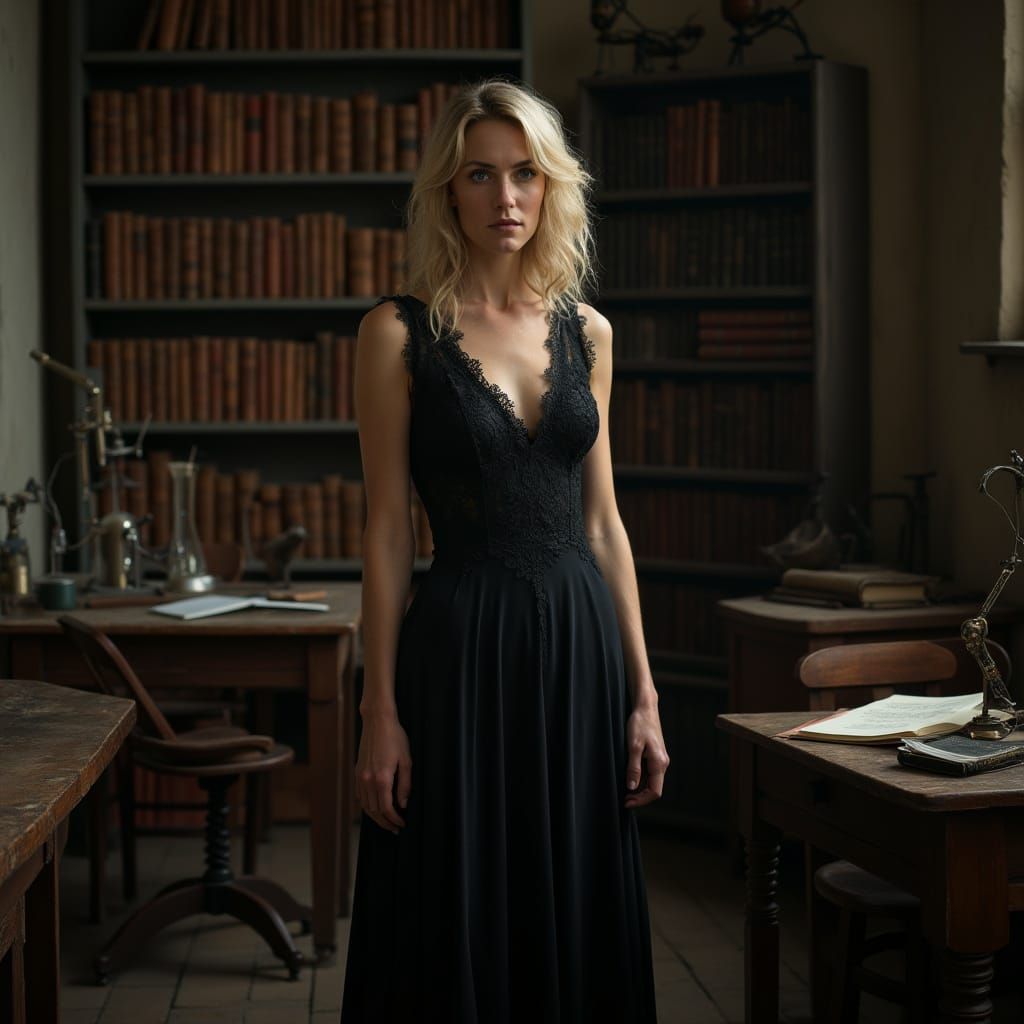 Elegant Teacher Radiates Mystique in an Antique Classroom