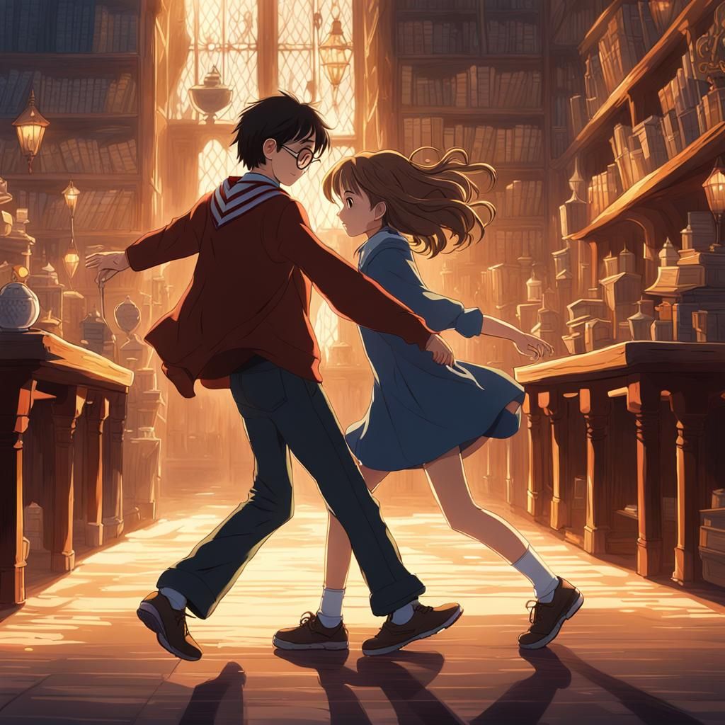 Harry Potter and Hermione Dancing in Ghibli Style