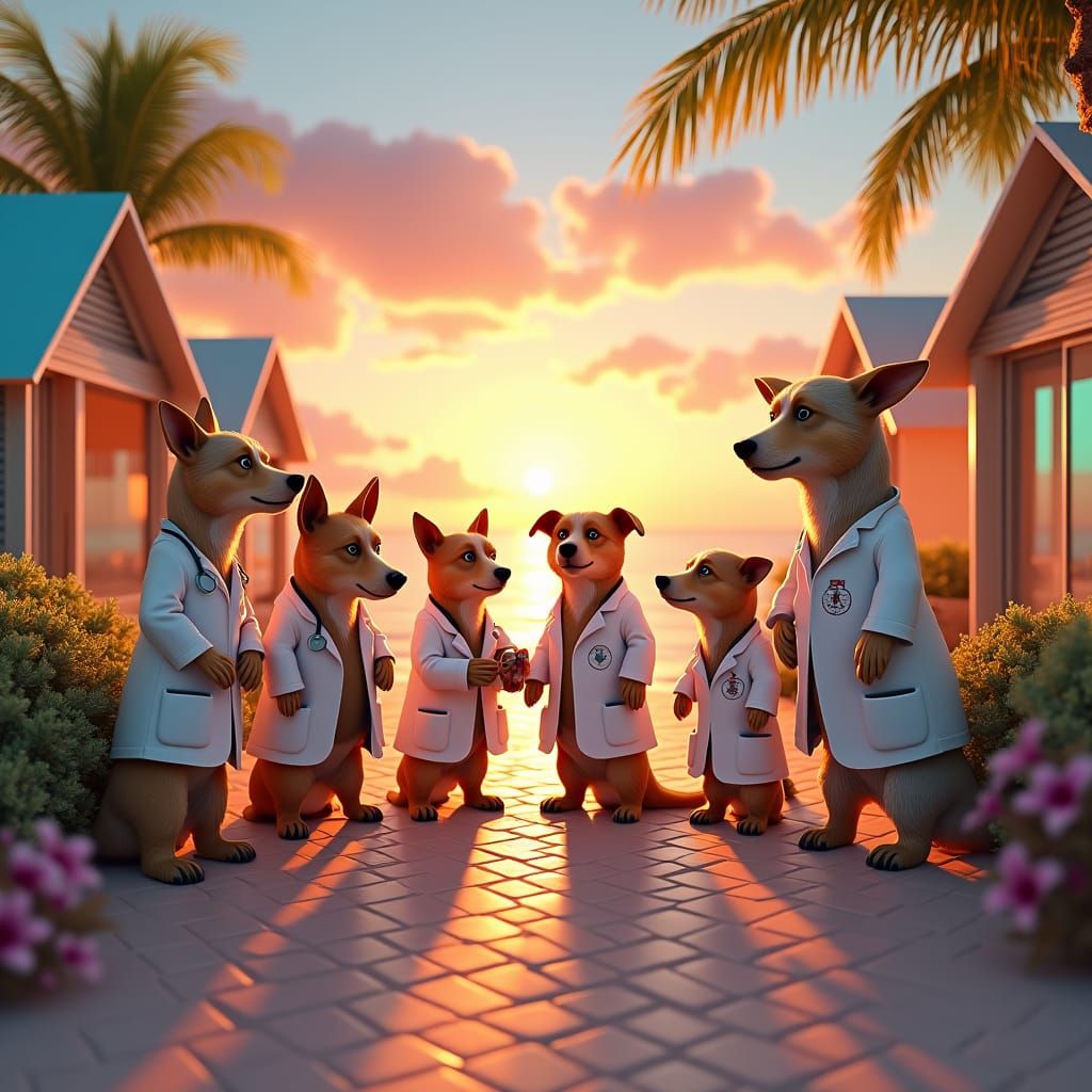 Stylish Dogs at Beach Clinic: Fantasy Concept Art