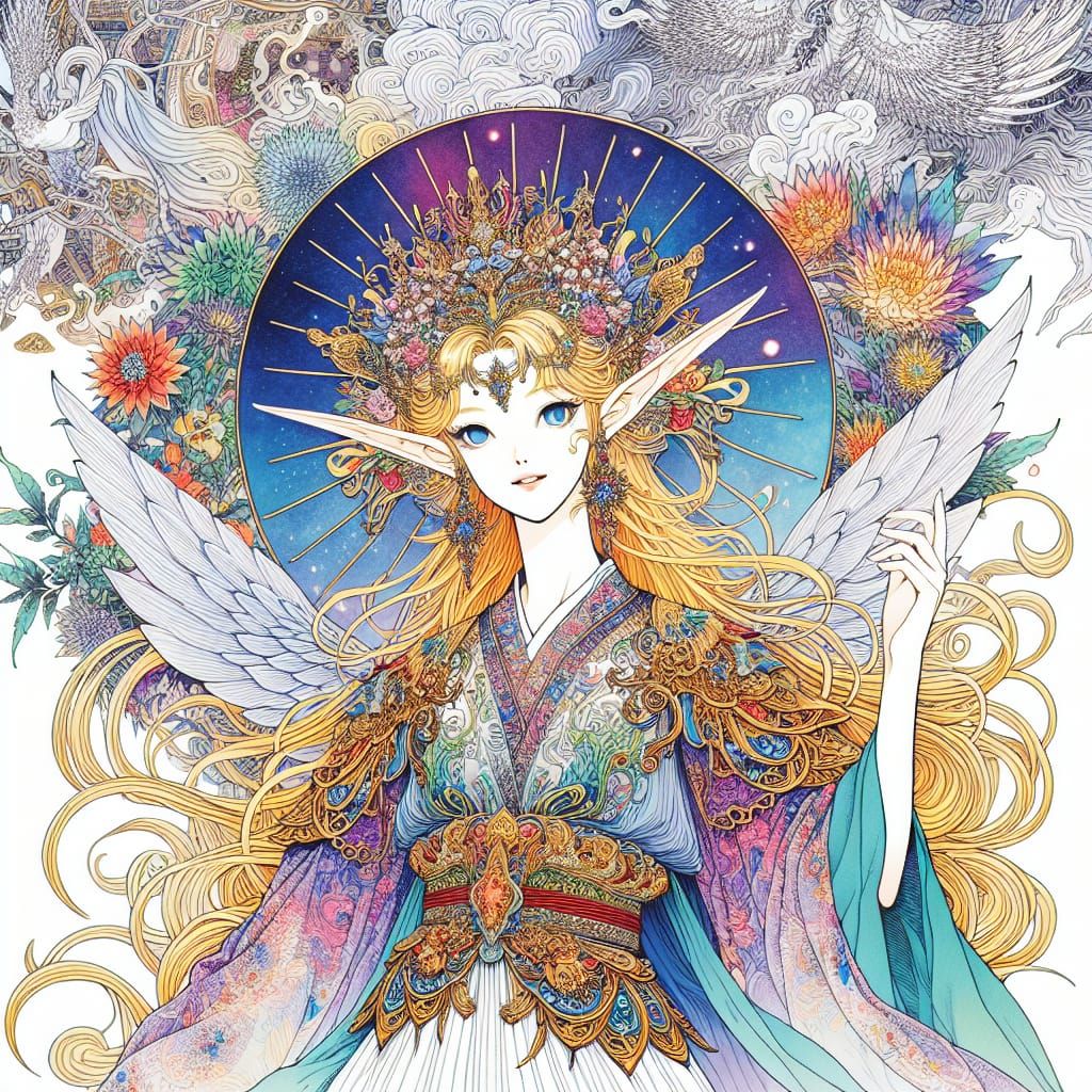 Anime Elf Goddess Illustration