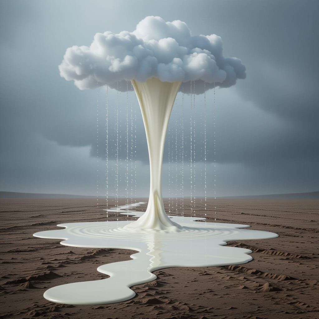 Surreal Milk Rain on Barren Landscape