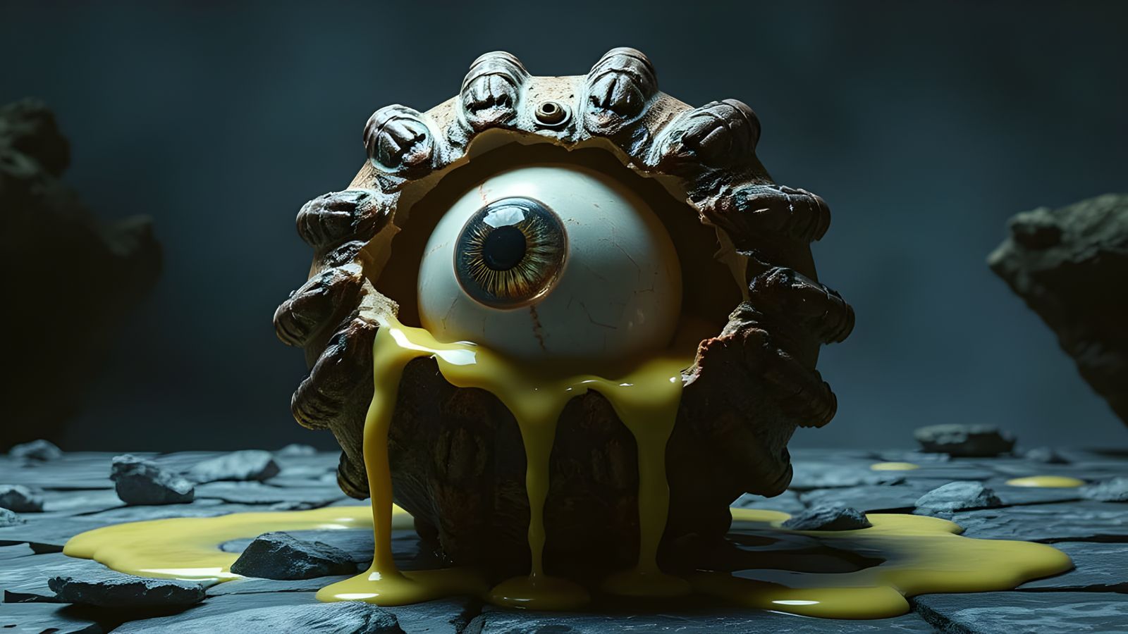 Alien Cocoon Horror Scene in Dark Surrealist Style