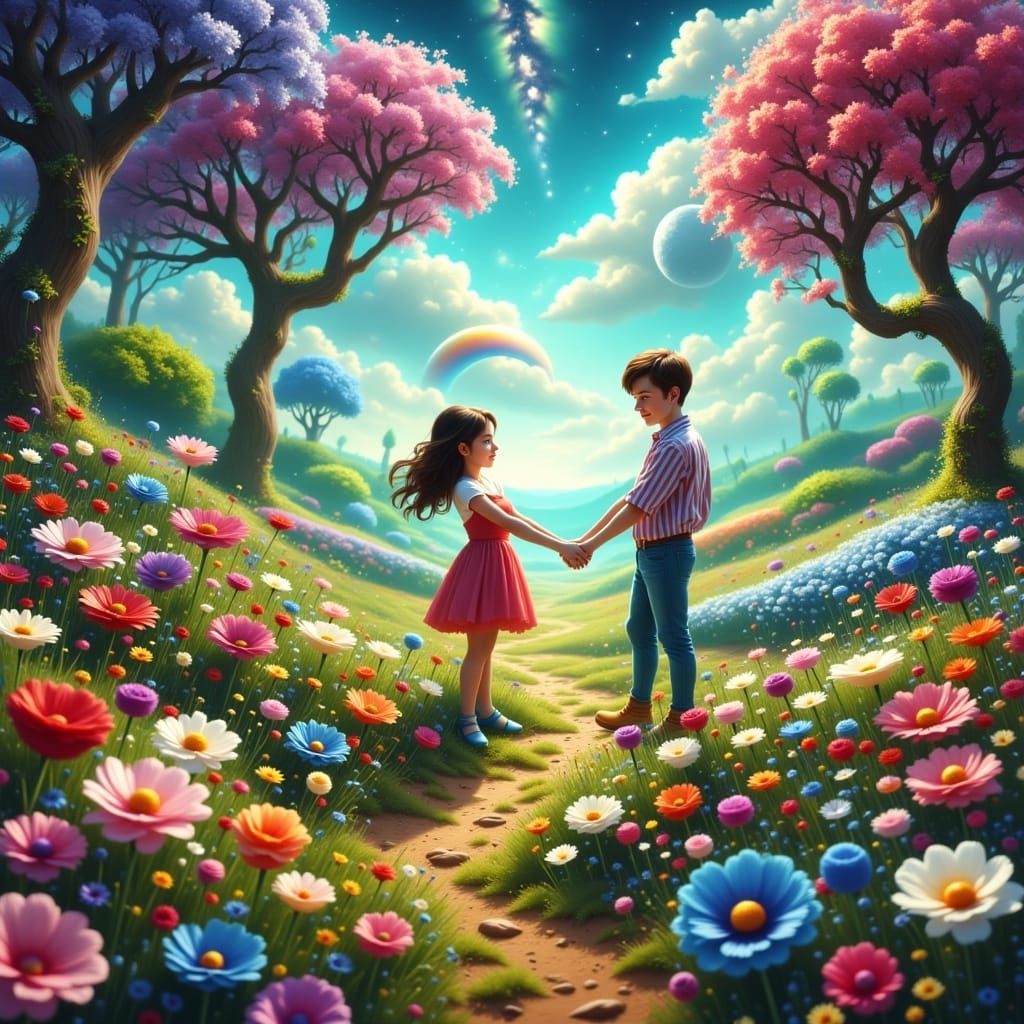 Romantic Garden Scene in Art Nouveau Style