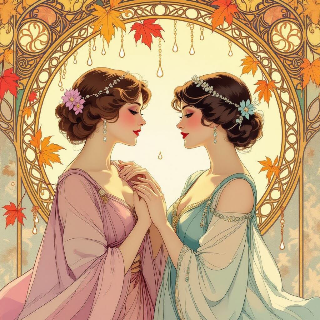 Elegant Women in Illuminated Art Nouveau Design