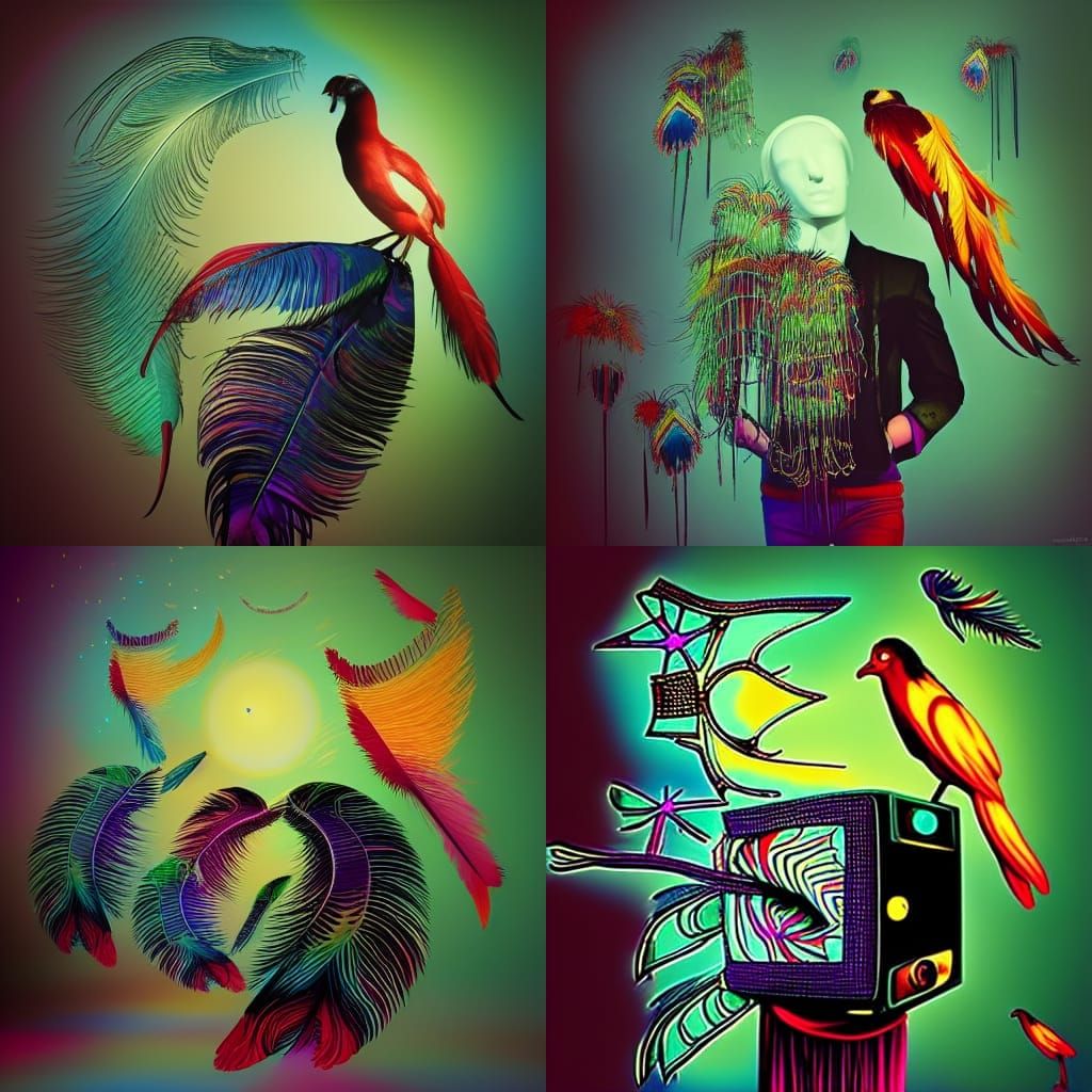 Psychedelic Feathers Disrupt Cityscape