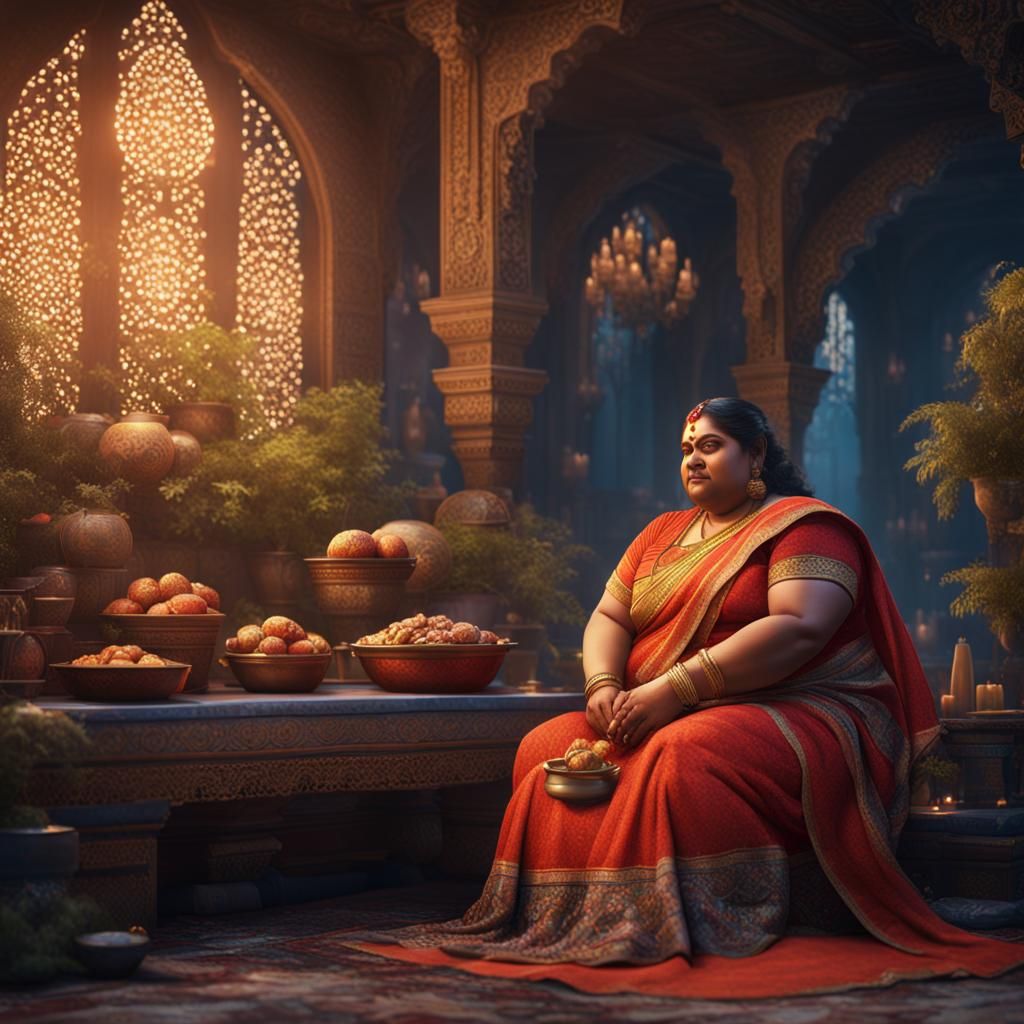 Woman in Saree: Detailed Matte Painting in Deep Color