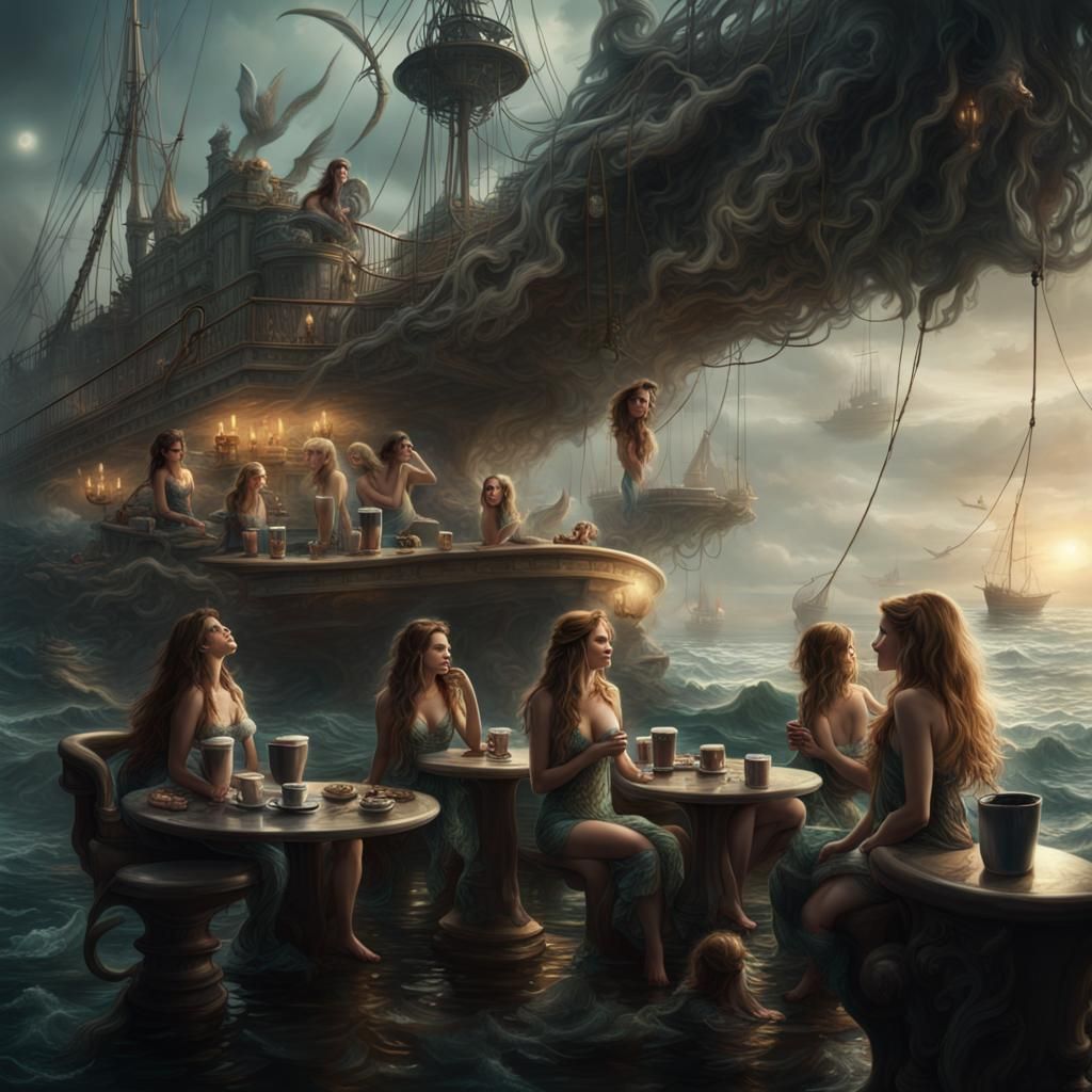 Mermaids on Coffee Break: Epic Digital Painting