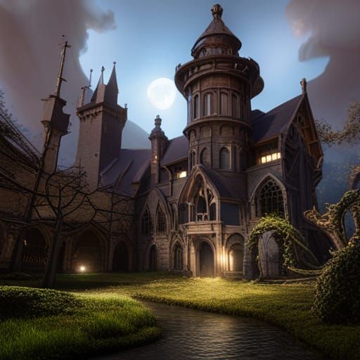 Gothic House with Ghosts in Detailed Matte Painting