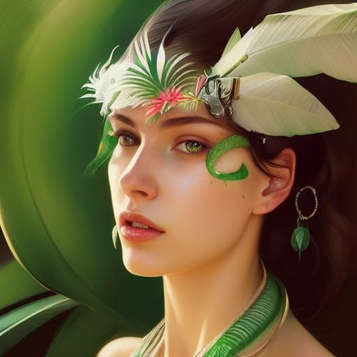 Tropical Woman Portrait in Hyperdetailed Concept Art