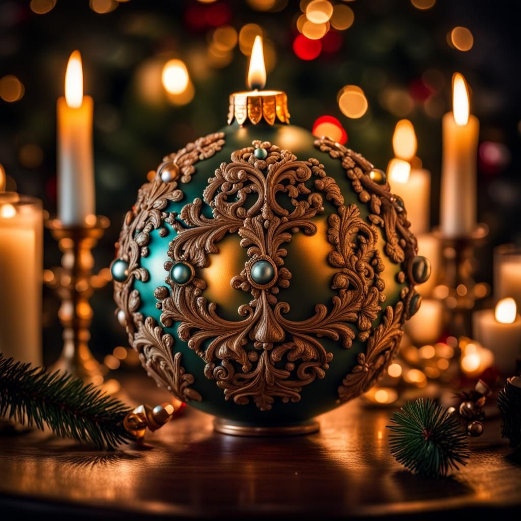 Baroque Christmas Ball Ornament in Candlelight