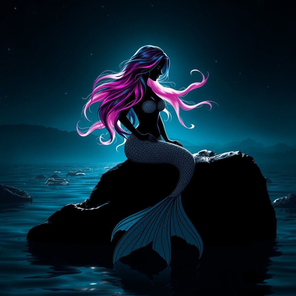 Spectrum Mermaid Silhouette at Night
