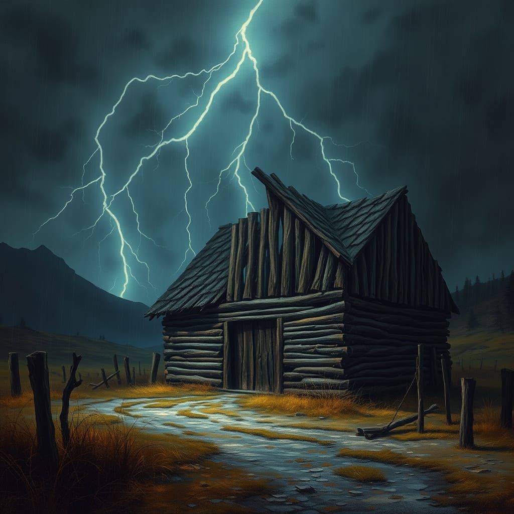 Medieval Barn Illuminated by Stormy Night Sky