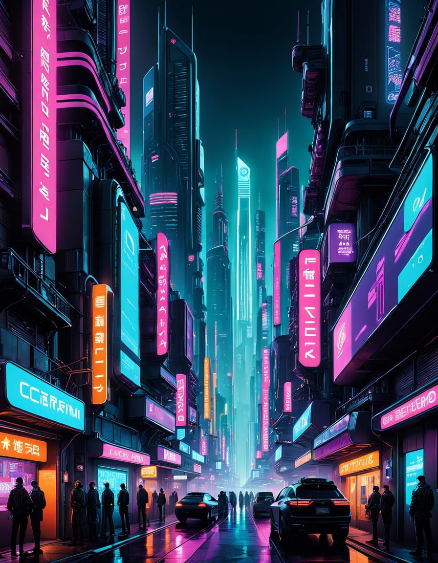 Dazzling Cyberpunk Cityscape at Night