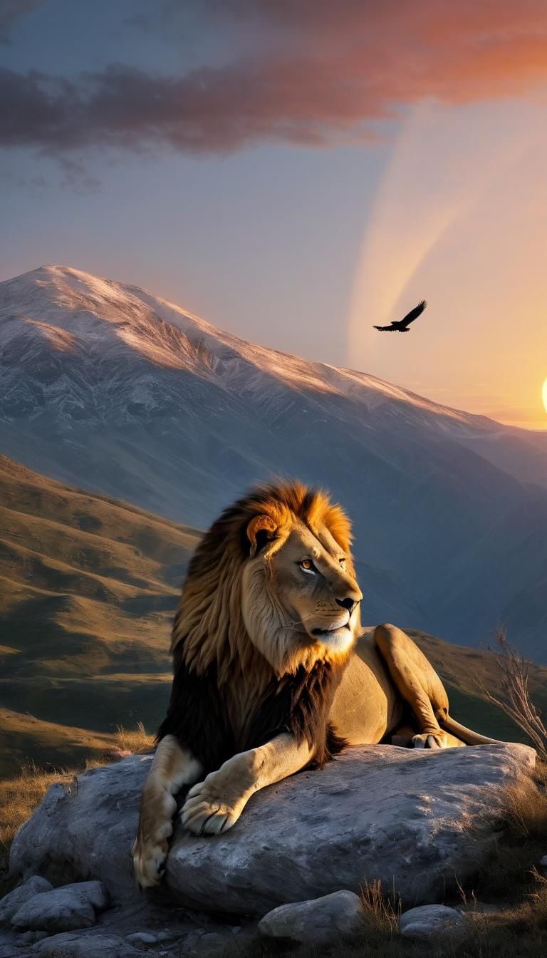 Lion and Eagle at Sunrise Mountain Peak
