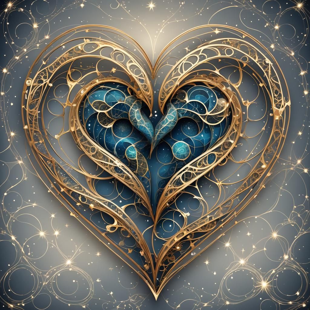 Gemini Constellation Heart in Abstract Fractal Art