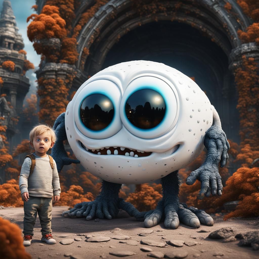 Child with Googly Eyes: Detailed Matte Painting