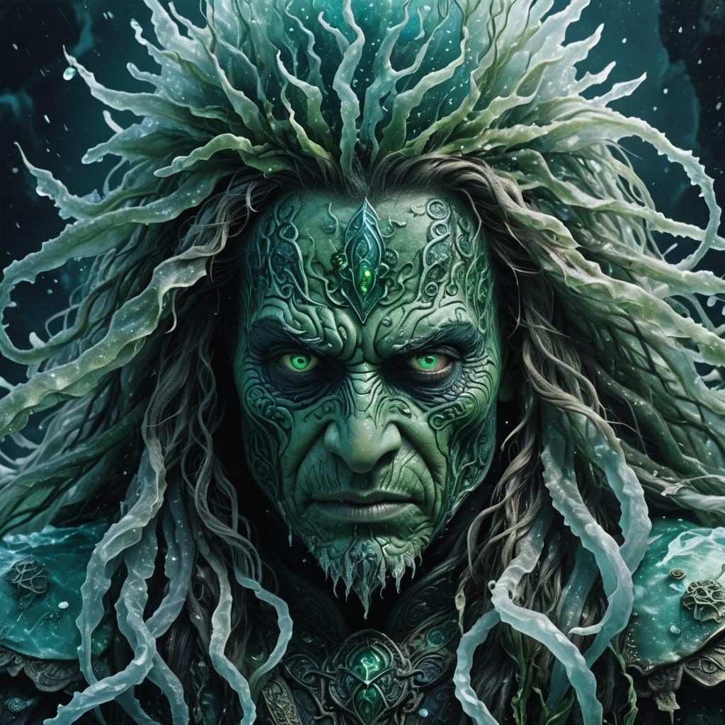 Terrifying Qalupalik Face in Icy Underwater Fantasy Art