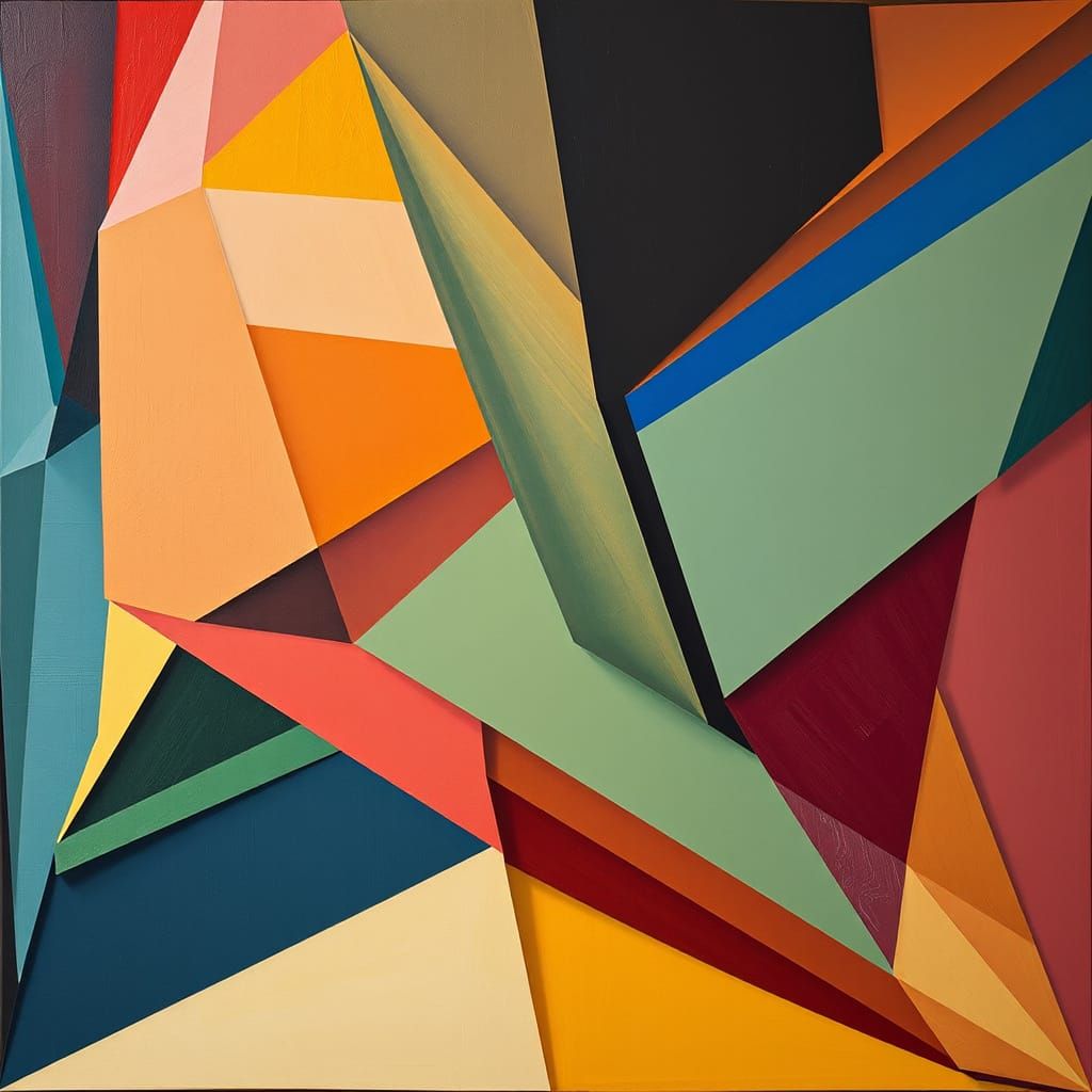 Geometric Cubist Painting in Art Deco Style