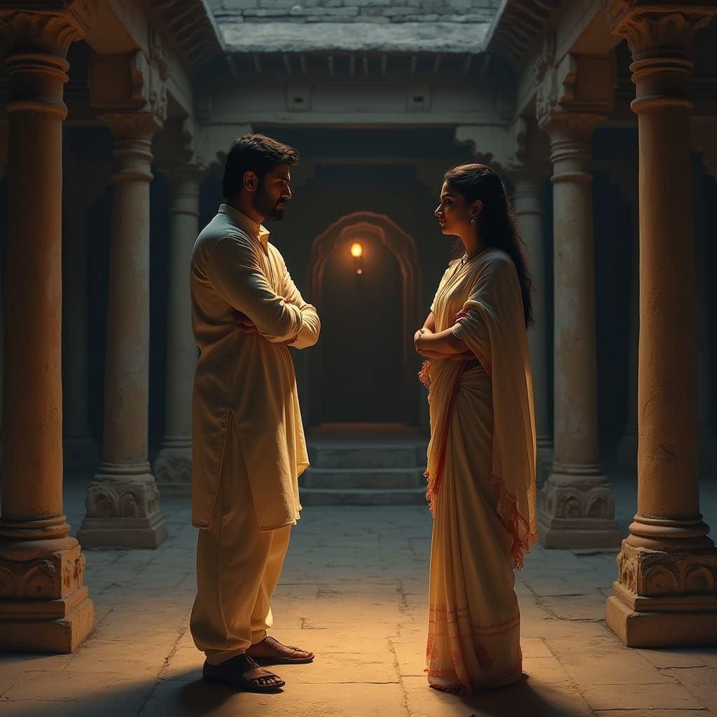 Heated Argument in Haveli Courtyard, Indian Architecture