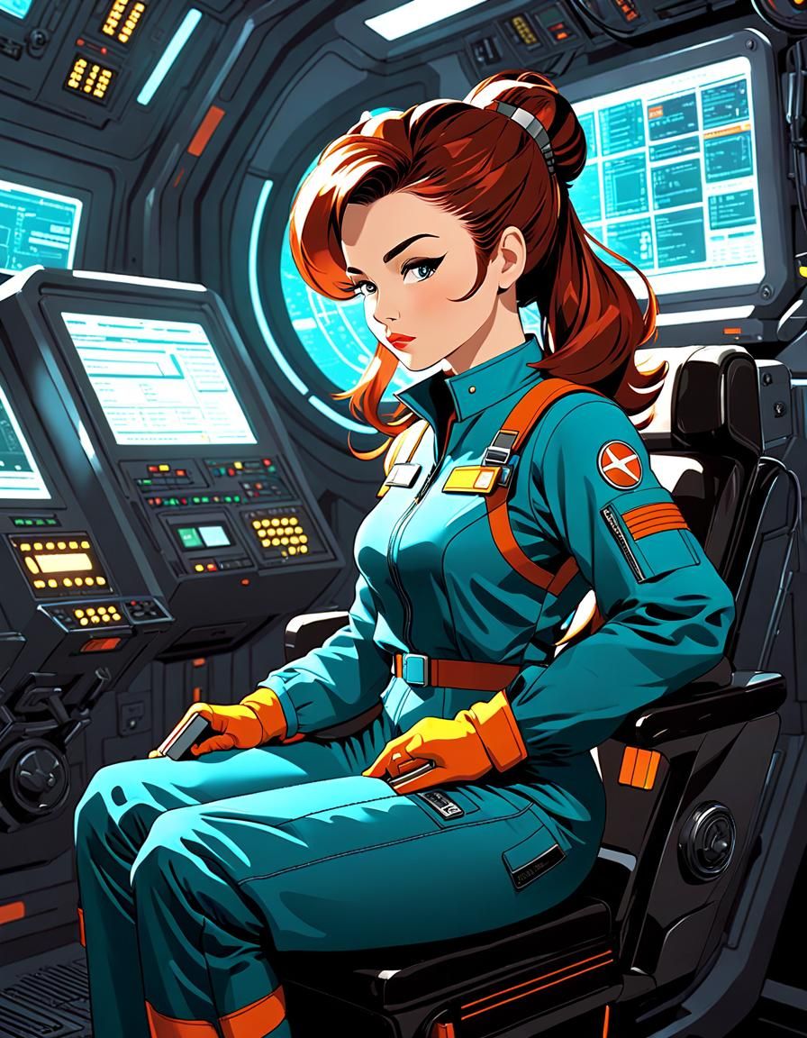 Passionate Starship Engineer in Retro Sci-Fi Style