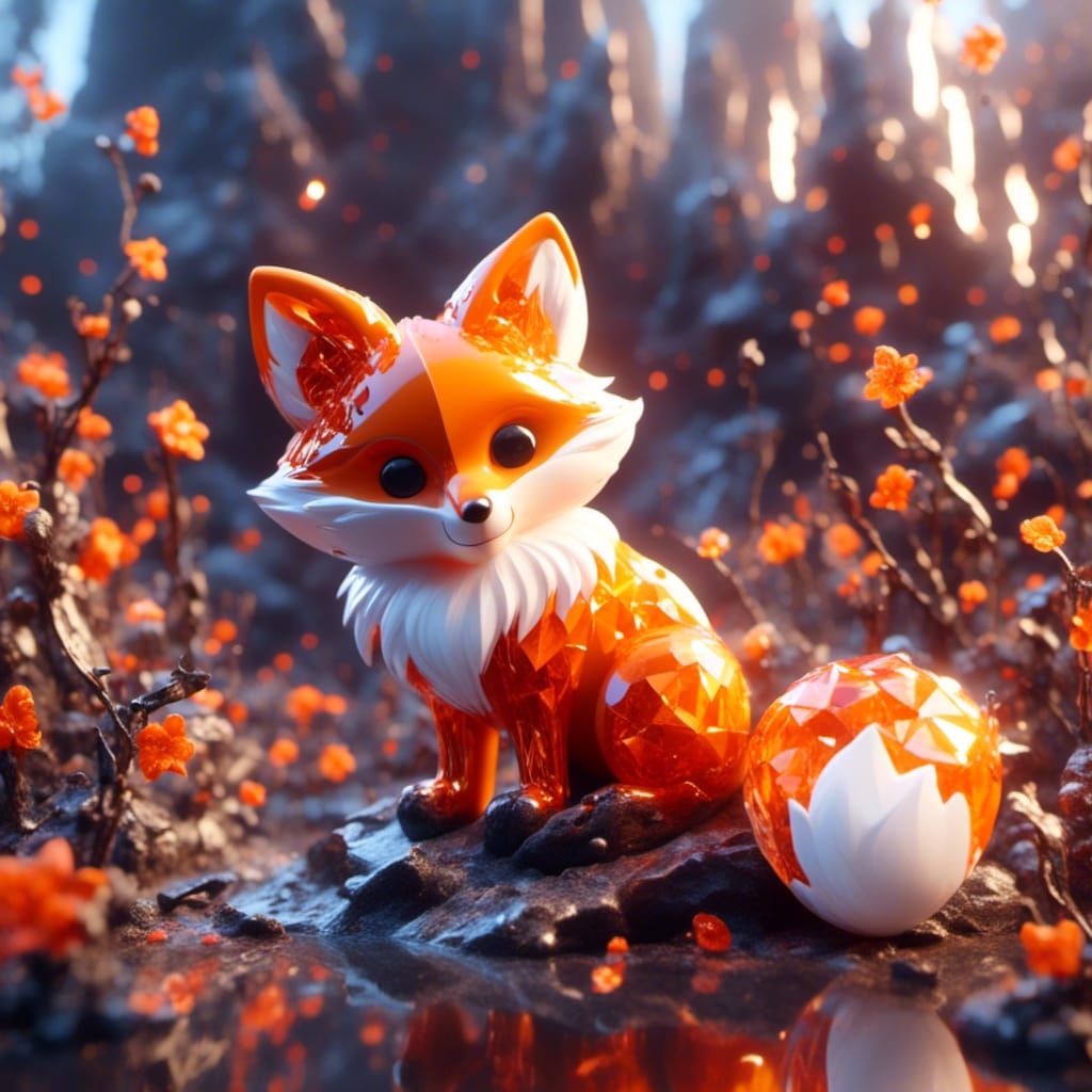 Orange Crystal Fox Chibi in 8K Unreal Engine
