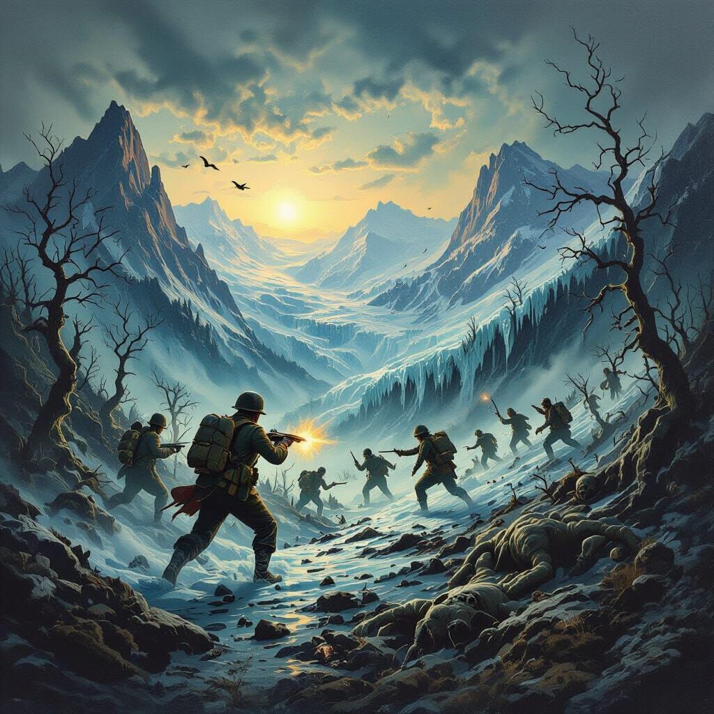 Surreal Battle in Galician Mountains as Dali Painting