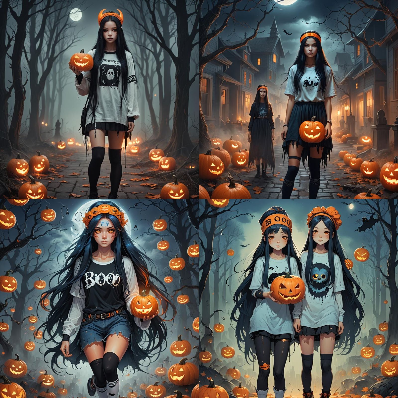 Halloween Woman with Luminous Pumpkin, Digital Art